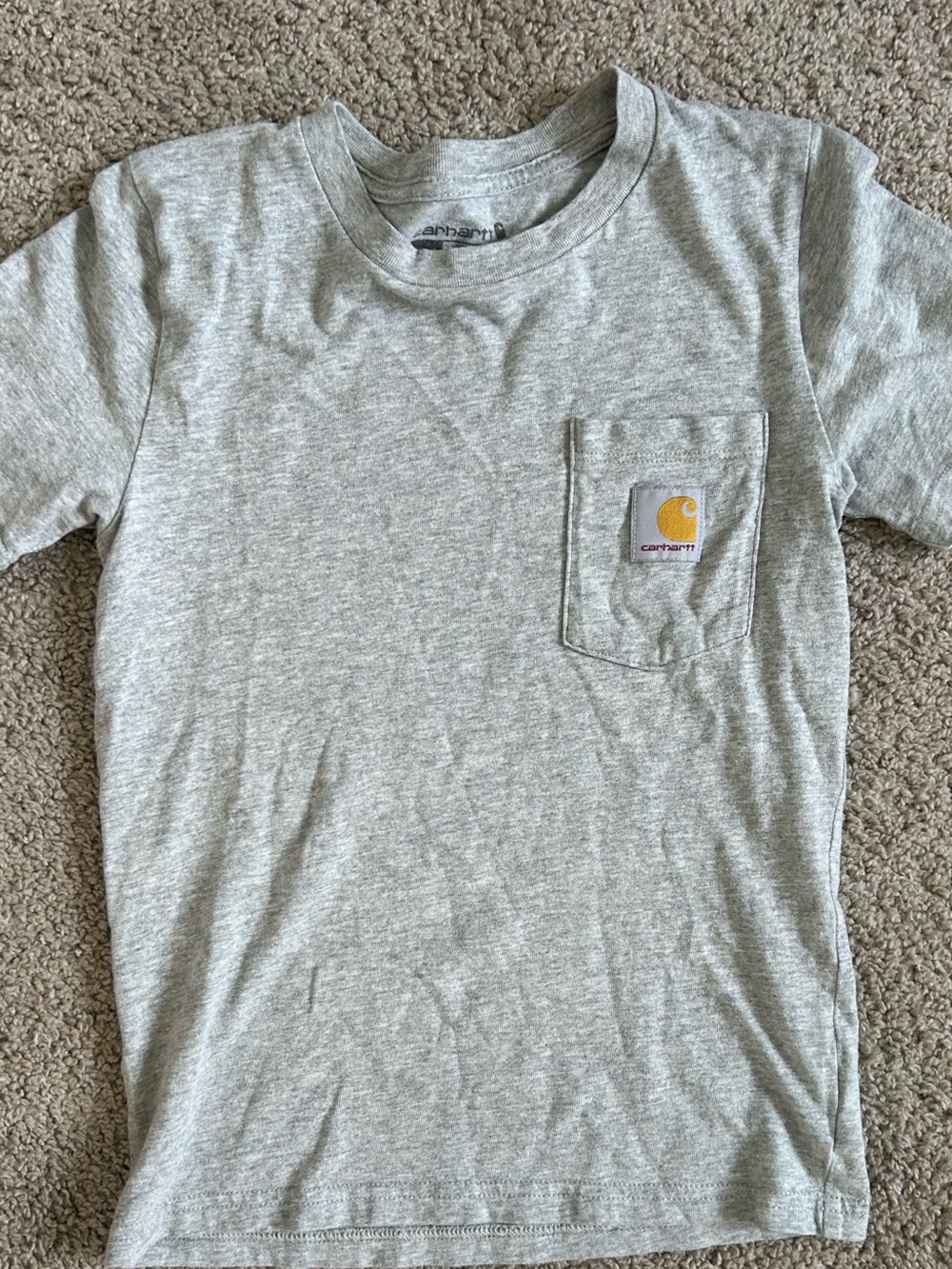 Carhartt Kids Light Heather Gray Pocket Tee with Yellow Logo